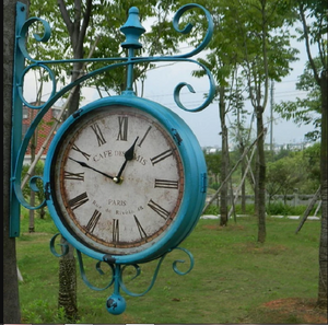 Watch Vintage Saat Double Sided Wall Clock Wrought Iron wall clock Duvar Saati Clocks Reloj Pared Relogio Parede Horloge Murale - virtualdronestore.com