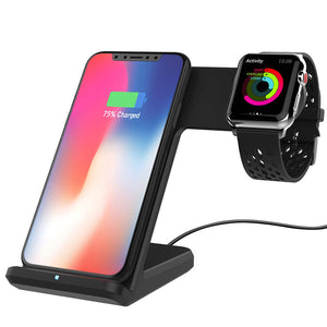 wireless charger For iPhone Xs Max Xiaomi Samsung 2 in 1 Fast Wireless Charger Charging Stand Dock For Apple Watch iWatch - virtualdronestore.com