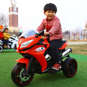 Children's electric motorcycle three-wheeled oversized can sit dual-drive rechargeable with music battery car - virtualdronestore.com