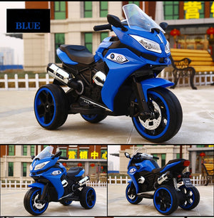 Children's electric motorcycle three-wheeled oversized can sit dual-drive rechargeable with music battery car - virtualdronestore.com
