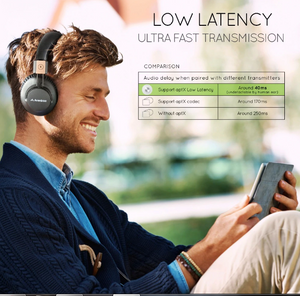 Avantree Wireless Bluetooth Over Ear Headphones with Mic, LOW LATENCY Fast Audio aptX Headset for Gaming TV PC - virtualdronestore.com